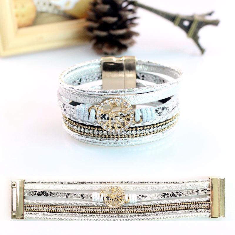 Life Tree Leather Rope Weaving Magnet Buckle Bracelet