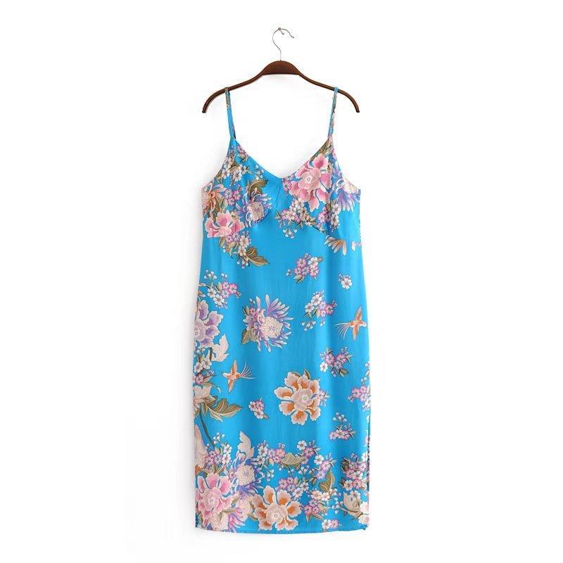 Vacation Style Flower Print Beach Sling Dress