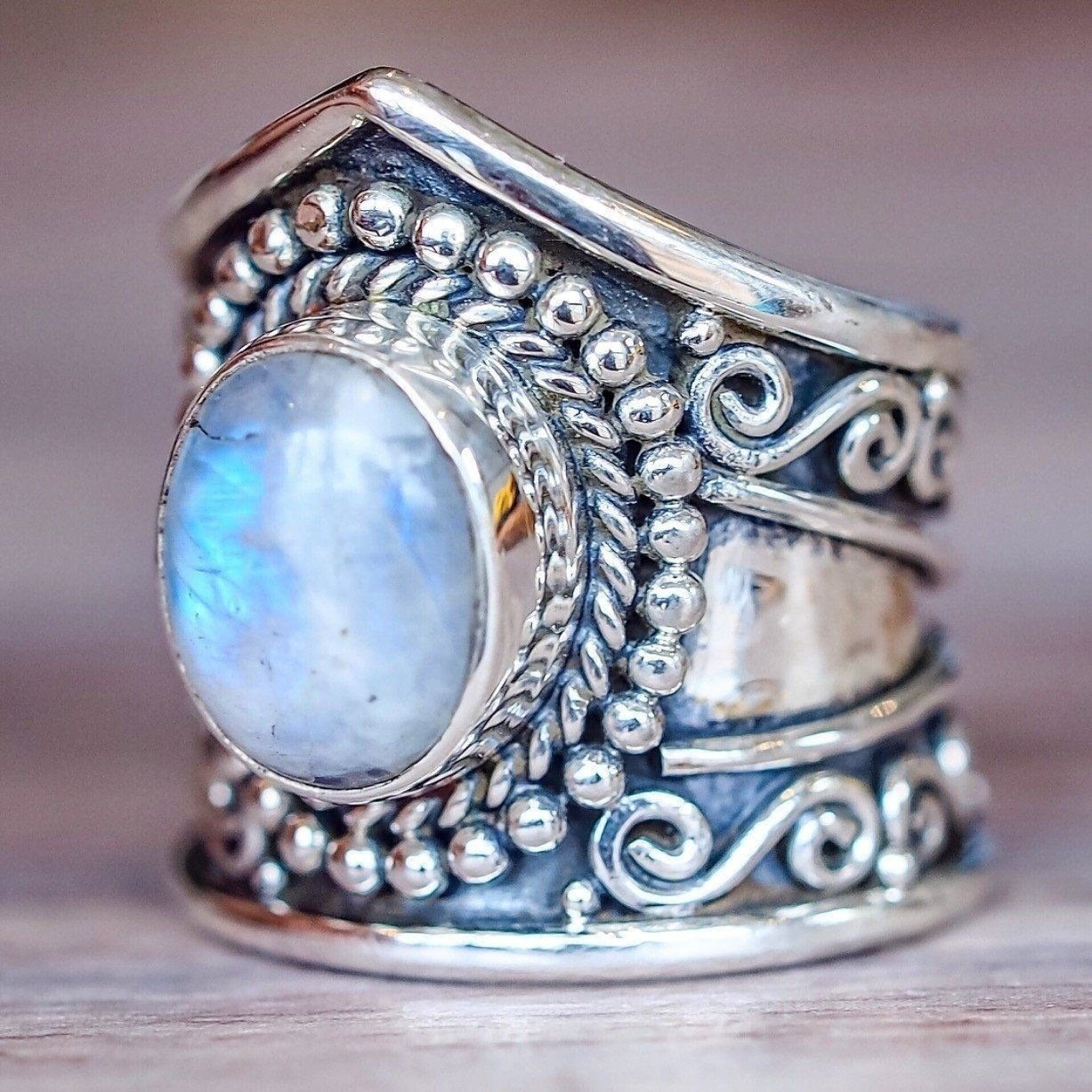 Retro Moonstone Ring Exaggerated Punk Style Jewelry