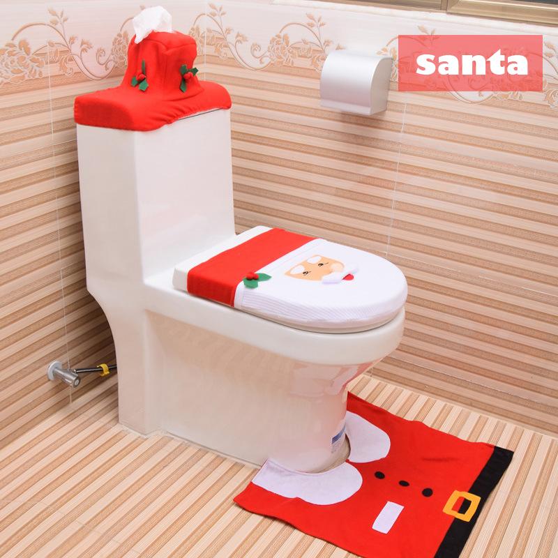 3-Piece Snowman Santa Toilet Seat Cover and Rug Set Christmas Decorations