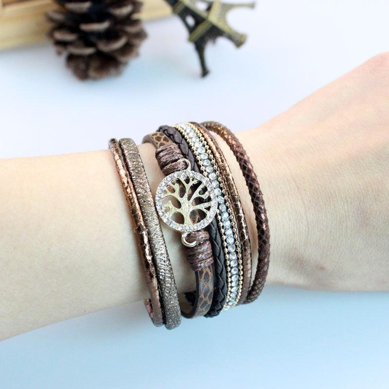 Life Tree Leather Rope Weaving Magnet Buckle Bracelet