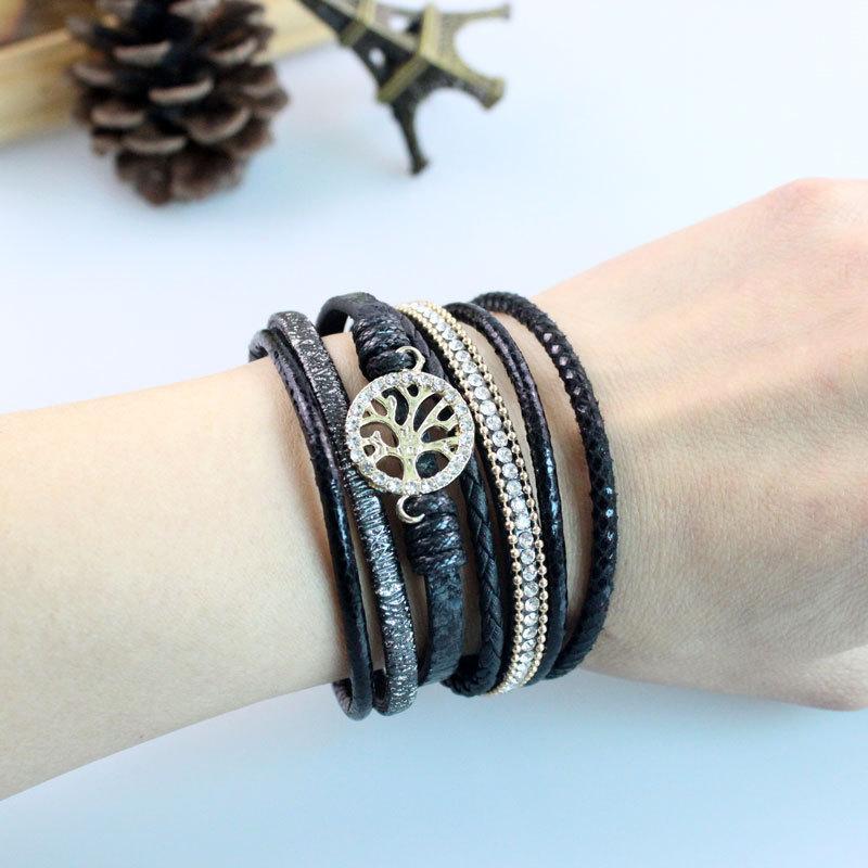 Life Tree Leather Rope Weaving Magnet Buckle Bracelet