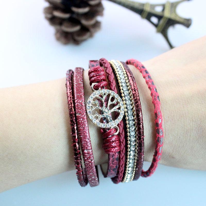 Life Tree Leather Rope Weaving Magnet Buckle Bracelet