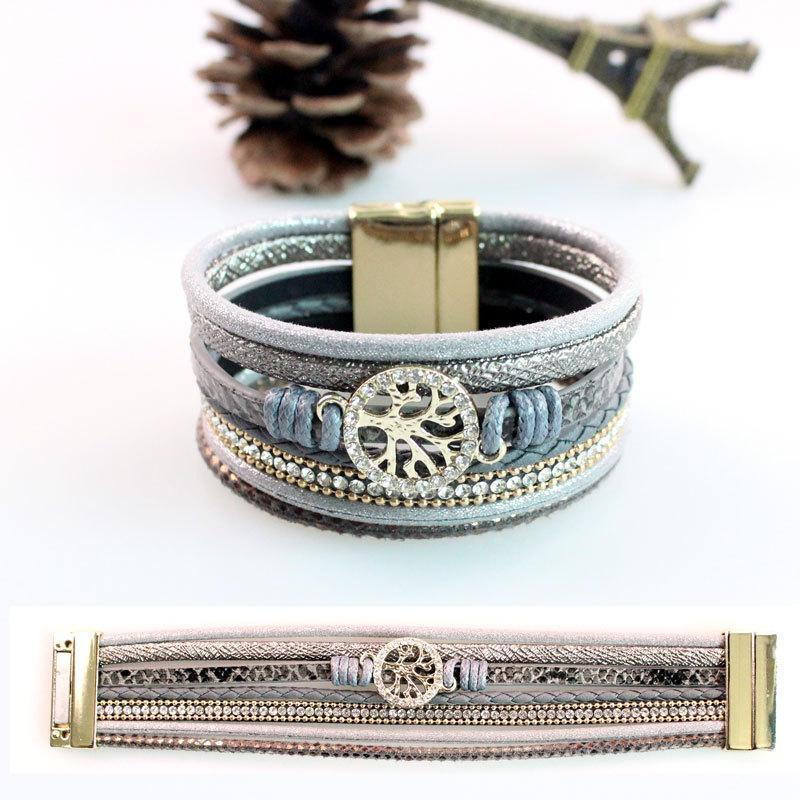 Life Tree Leather Rope Weaving Magnet Buckle Bracelet