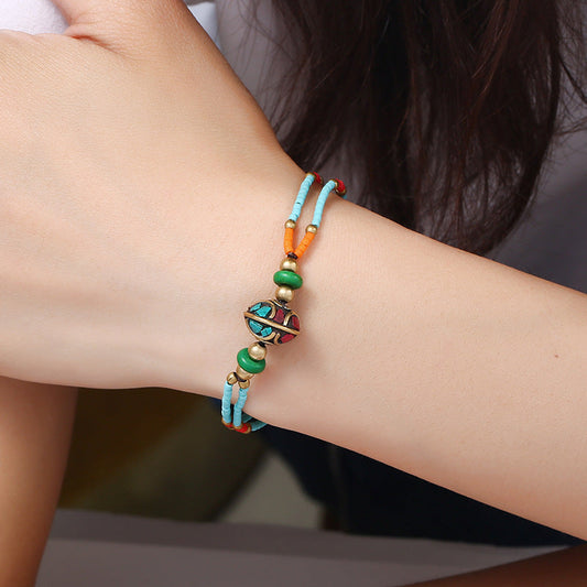 Bohemian style full of sincere jewelry Nepal beads frosted stone simple multicolor beaded hand-woven bracelet