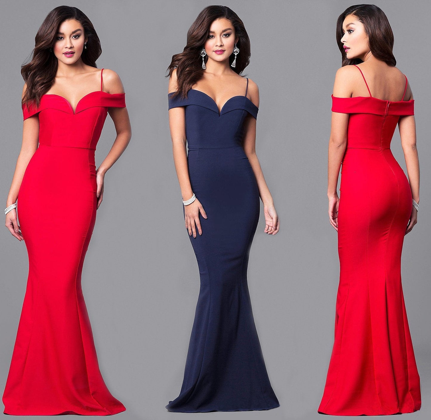 Off Shoulder Solid Color Bodycon Evening Party Maxi Dress