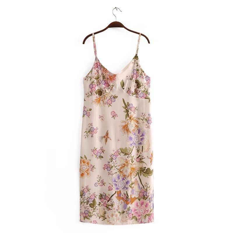 Vacation Style Flower Print Beach Sling Dress