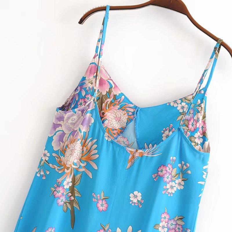 Vacation Style Flower Print Beach Sling Dress