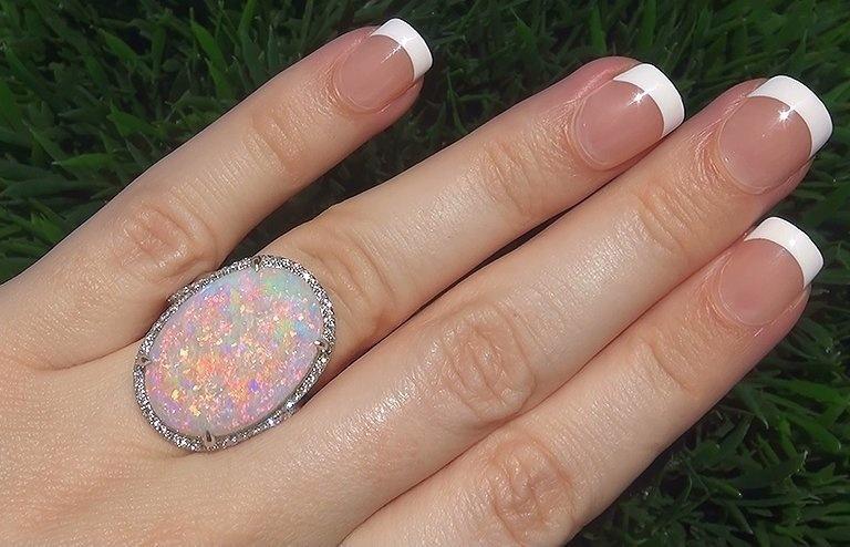 Large Natural Gemstone Opal Sparkling Ring Jewelry