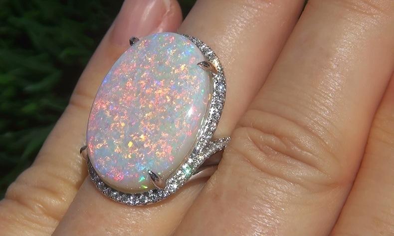 Large Natural Gemstone Opal Sparkling Ring Jewelry