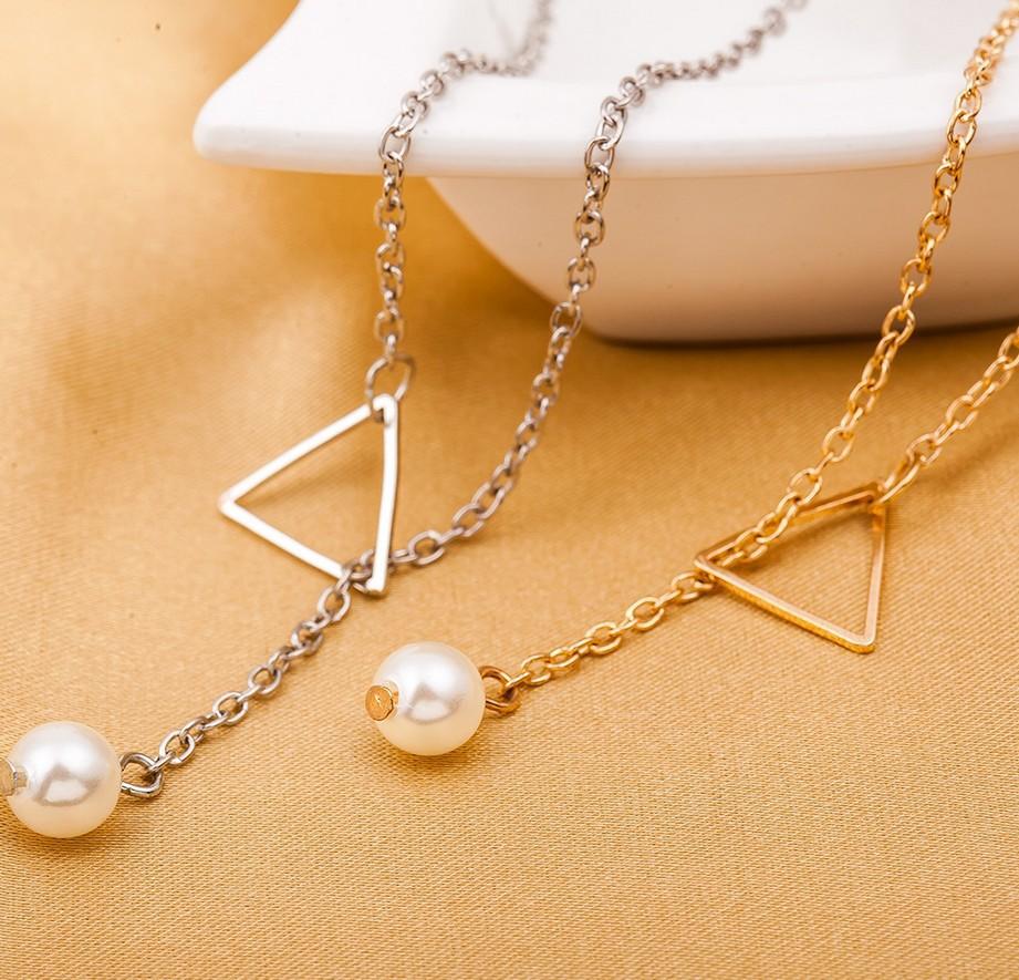 Simple Openwork Triangle Adjustable Pearl Pendant Women's Necklace Bone Chain