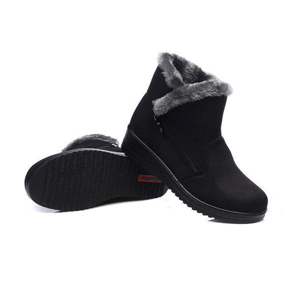 Winter Zipper Wedge Heel Keep Warm Ankle Snow Boots For Women