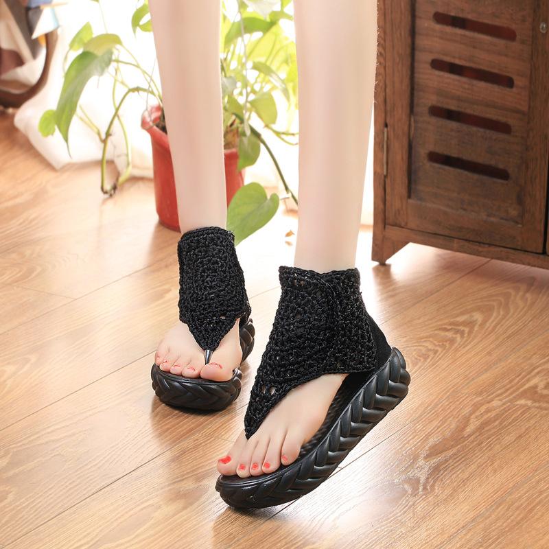 Thick-Bottomed Muffin High-Top Casual Retro Clip Toe Shoes