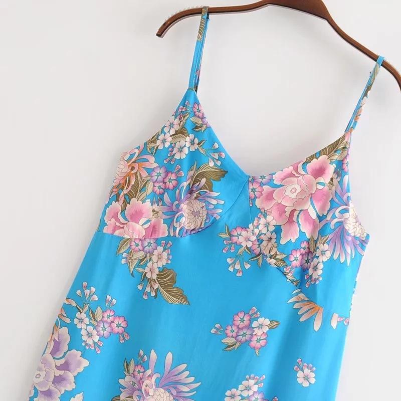 Vacation Style Flower Print Beach Sling Dress