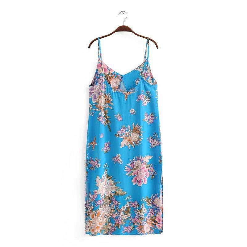 Vacation Style Flower Print Beach Sling Dress