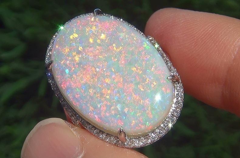 Large Natural Gemstone Opal Sparkling Ring Jewelry