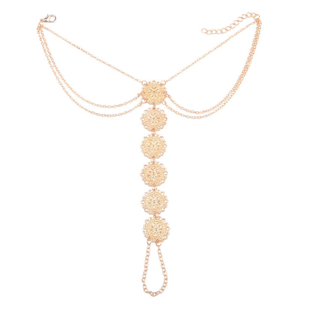 Boho Vintage Ethnic Carved Flower Plate Foot Chain Anklet Accessories