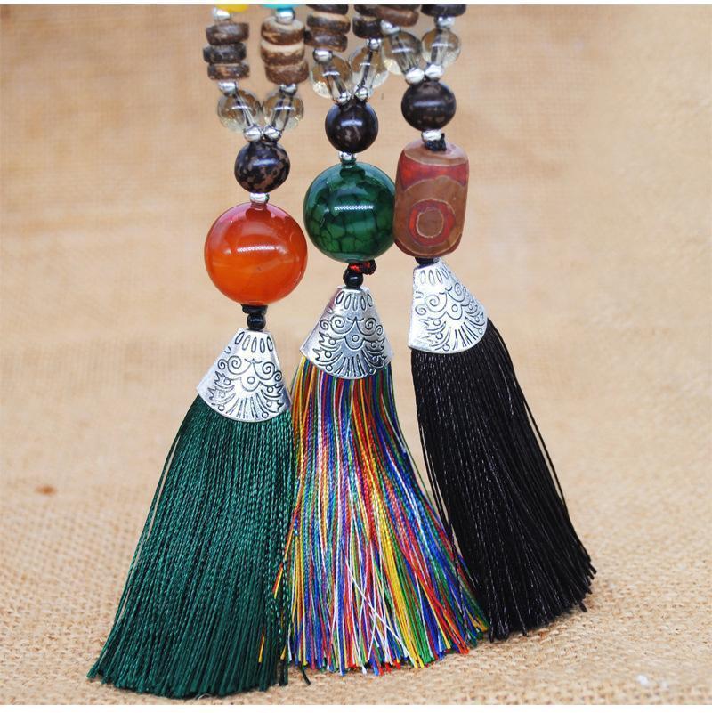 Literary Tassel Necklace Original Beaded Sweater Chain Hemp Cotton Accessories Ethnic Nepal Pendant