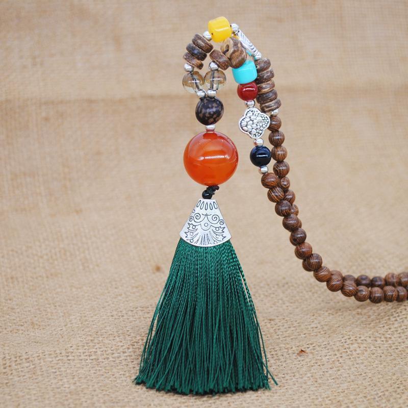 Literary Tassel Necklace Original Beaded Sweater Chain Hemp Cotton Accessories Ethnic Nepal Pendant