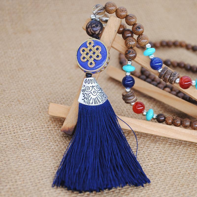 Literary Tassel Necklace Original Beaded Sweater Chain Hemp Cotton Accessories Ethnic Nepal Pendant