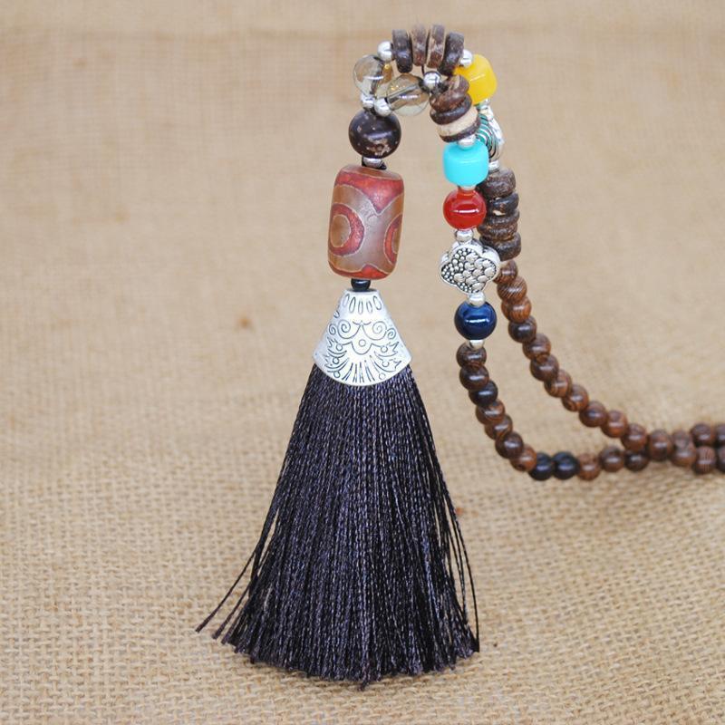 Literary Tassel Necklace Original Beaded Sweater Chain Hemp Cotton Accessories Ethnic Nepal Pendant