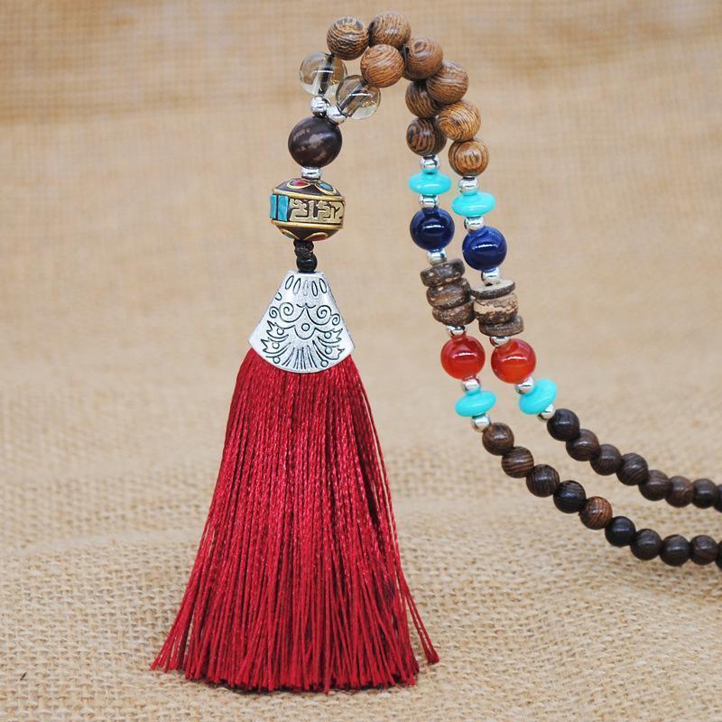 Literary Tassel Necklace Original Beaded Sweater Chain Hemp Cotton Accessories Ethnic Nepal Pendant