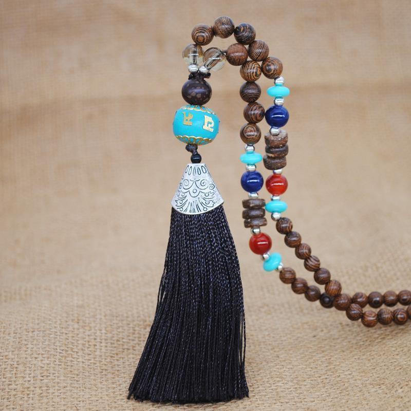 Literary Tassel Necklace Original Beaded Sweater Chain Hemp Cotton Accessories Ethnic Nepal Pendant