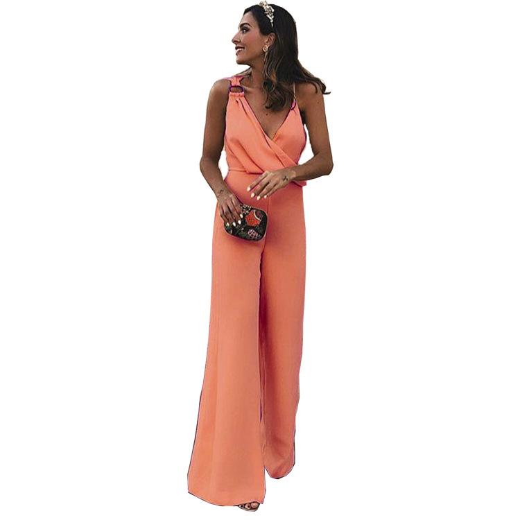 Summer Elegant Sleeveless V-neck Solid Color Jumpsuit