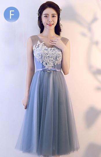 Gray Lace Graduation Bridesmaid  Party Evening Dress