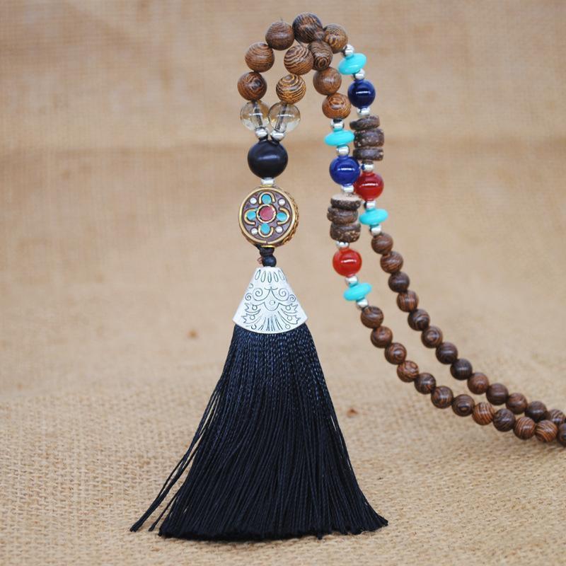 Literary Tassel Necklace Original Beaded Sweater Chain Hemp Cotton Accessories Ethnic Nepal Pendant