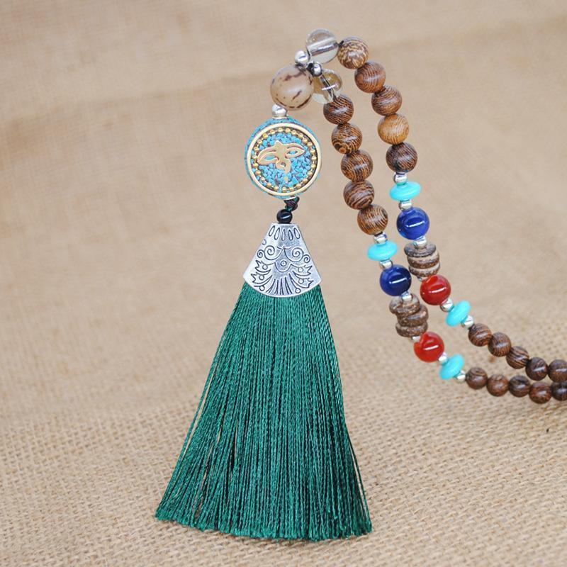 Literary Tassel Necklace Original Beaded Sweater Chain Hemp Cotton Accessories Ethnic Nepal Pendant