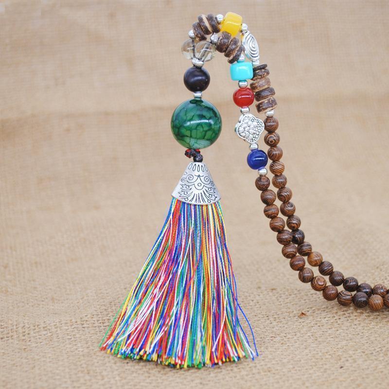 Literary Tassel Necklace Original Beaded Sweater Chain Hemp Cotton Accessories Ethnic Nepal Pendant