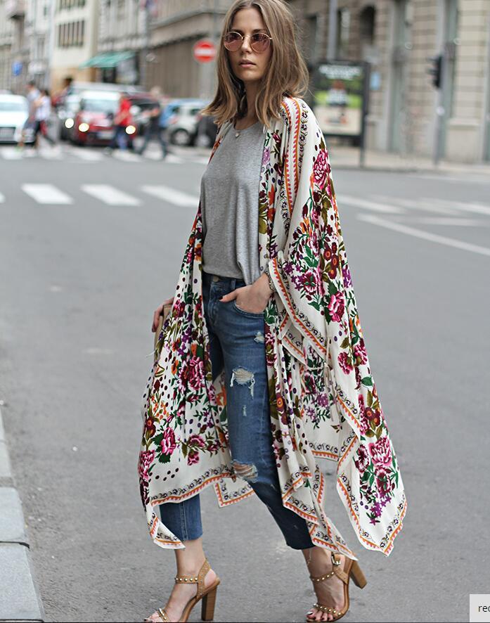 Bohemian Floral Printed Long Large Shawl Capes Coat