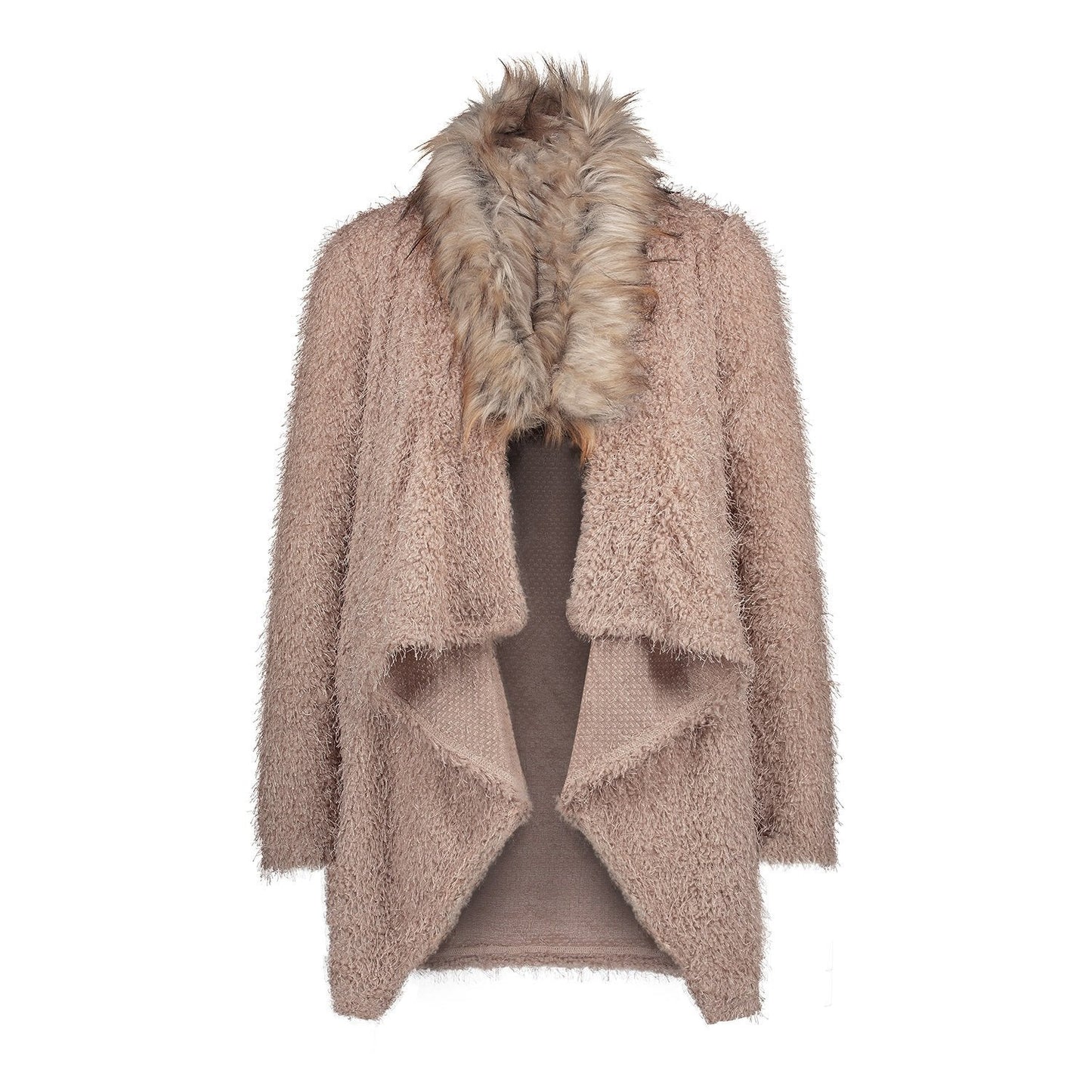 Open Front Faux Fur Collar Cardigan Coat