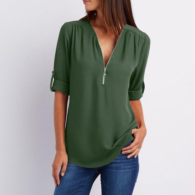 Solid Color V Neck Summer T Shirt Blouse