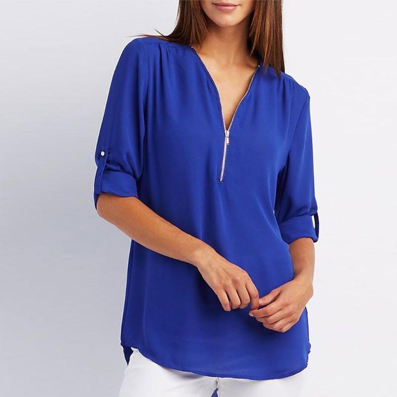 Solid Color V Neck Summer T Shirt Blouse