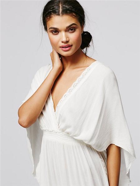 V Neck Short Sleeve High Waist Loose Maxi Dress