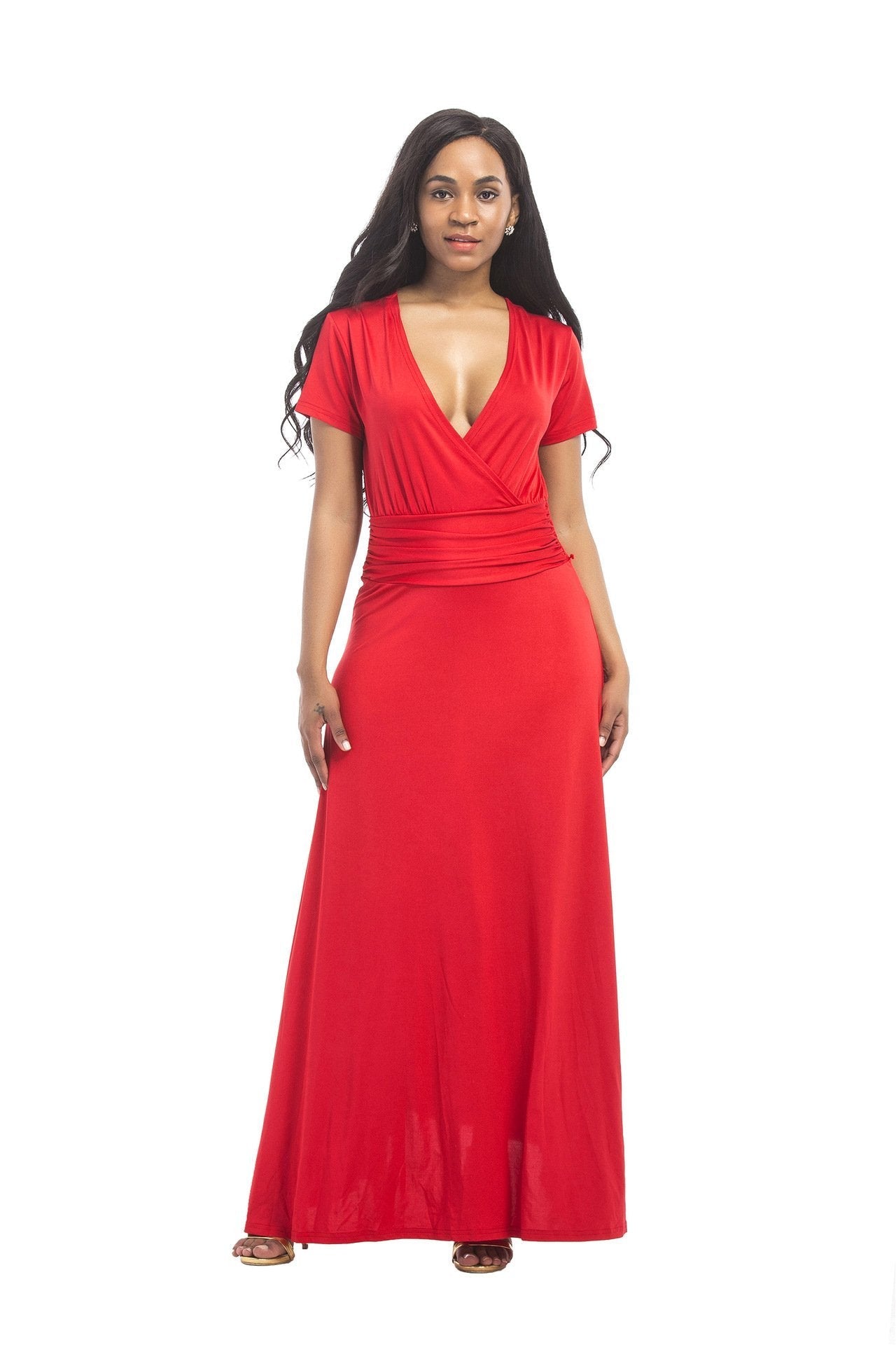 Hot SALE large size women s M-3XL extra long dress sexy V-neck evening dress