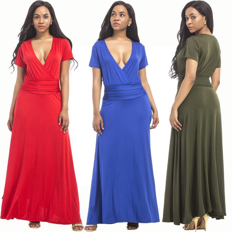 Hot SALE large size women s M-3XL extra long dress sexy V-neck evening dress