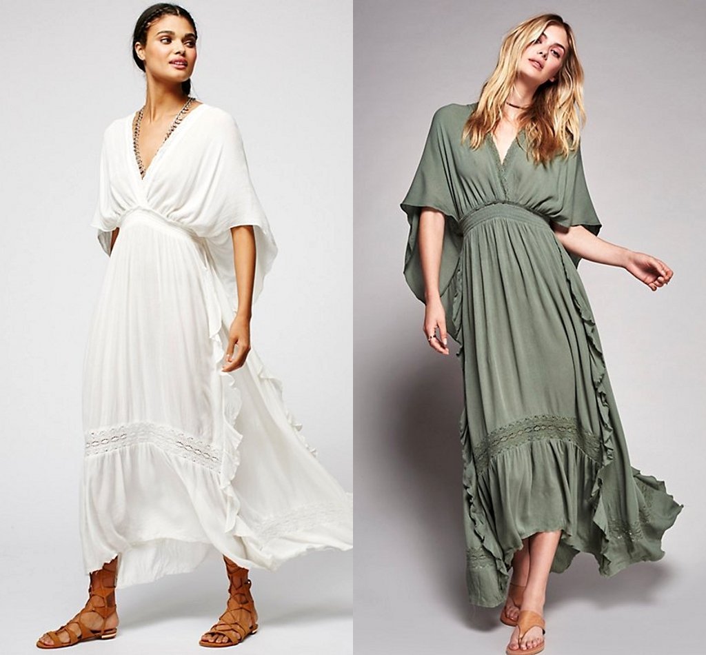 V Neck Short Sleeve High Waist Loose Maxi Dress