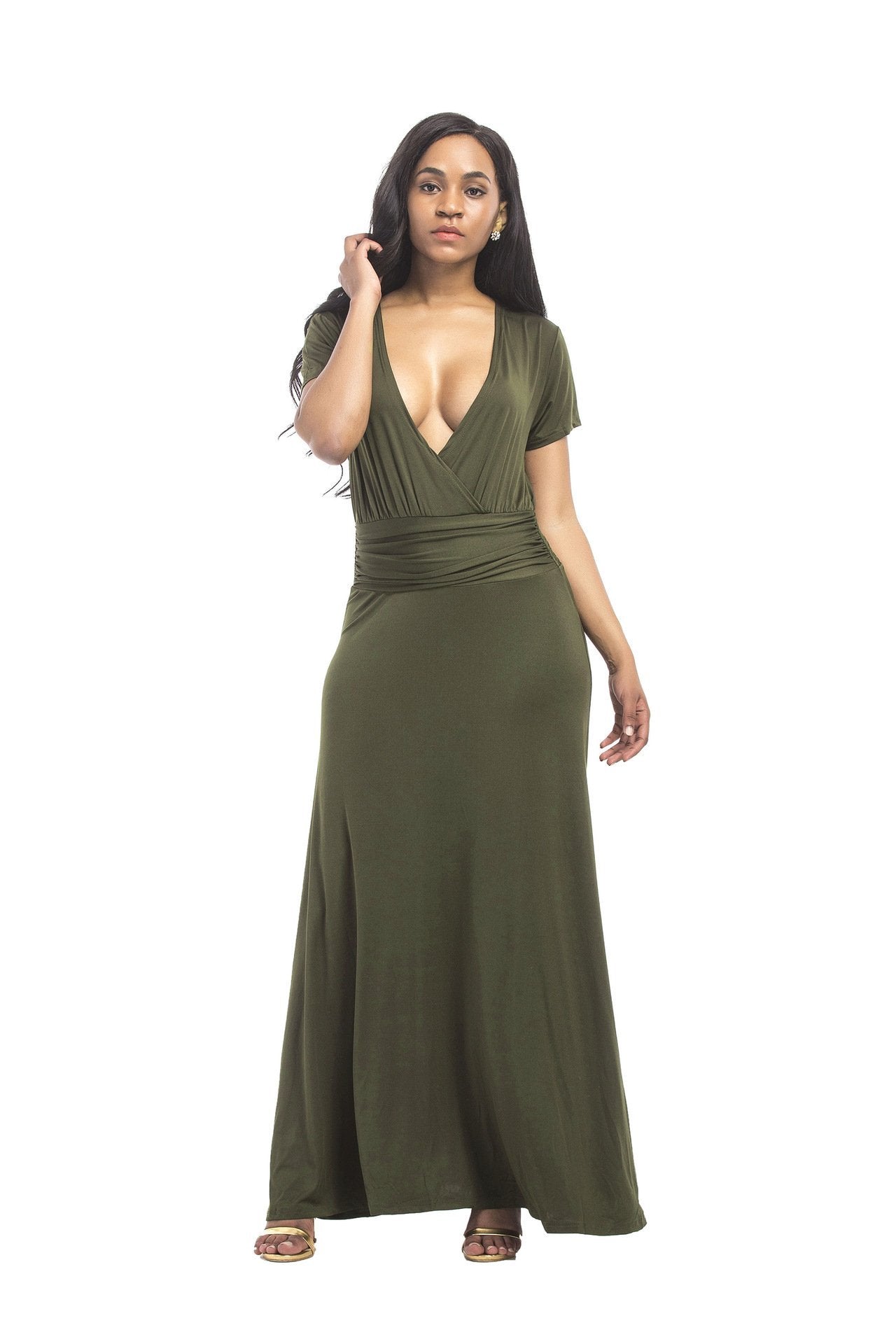 Hot SALE large size women s M-3XL extra long dress sexy V-neck evening dress