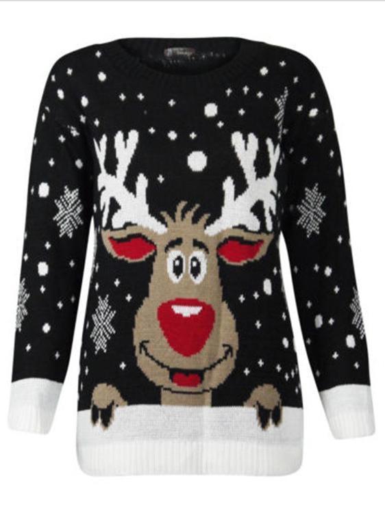 Personality printed Xmas lovely elk long sleeve Xmas free size sweater