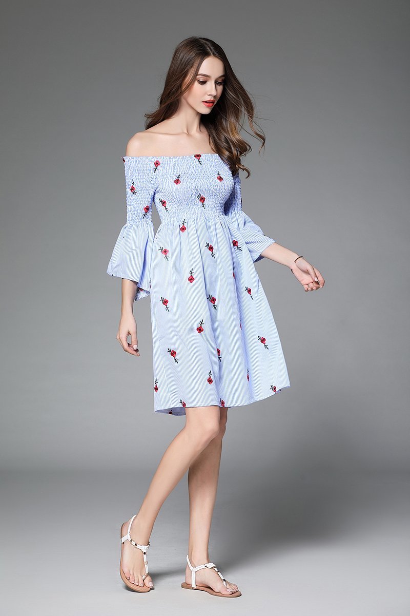 Off Shoulder Flower Embroidered New Casual Mini Dress