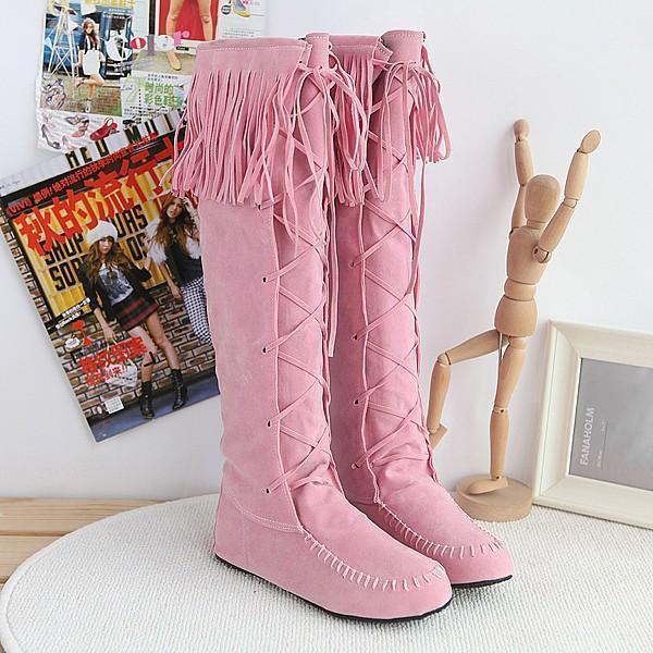 Hot sequined four seasons universal sleeve flat Fringed large yards female boots