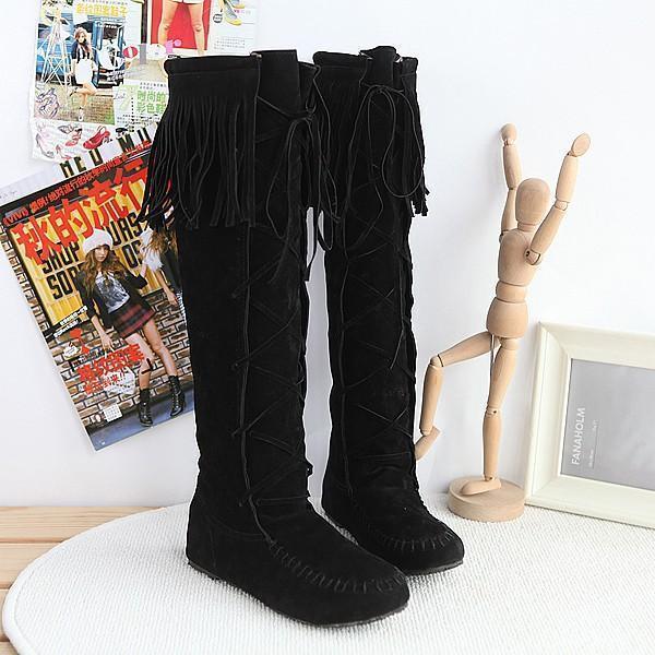 Hot sequined four seasons universal sleeve flat Fringed large yards female boots