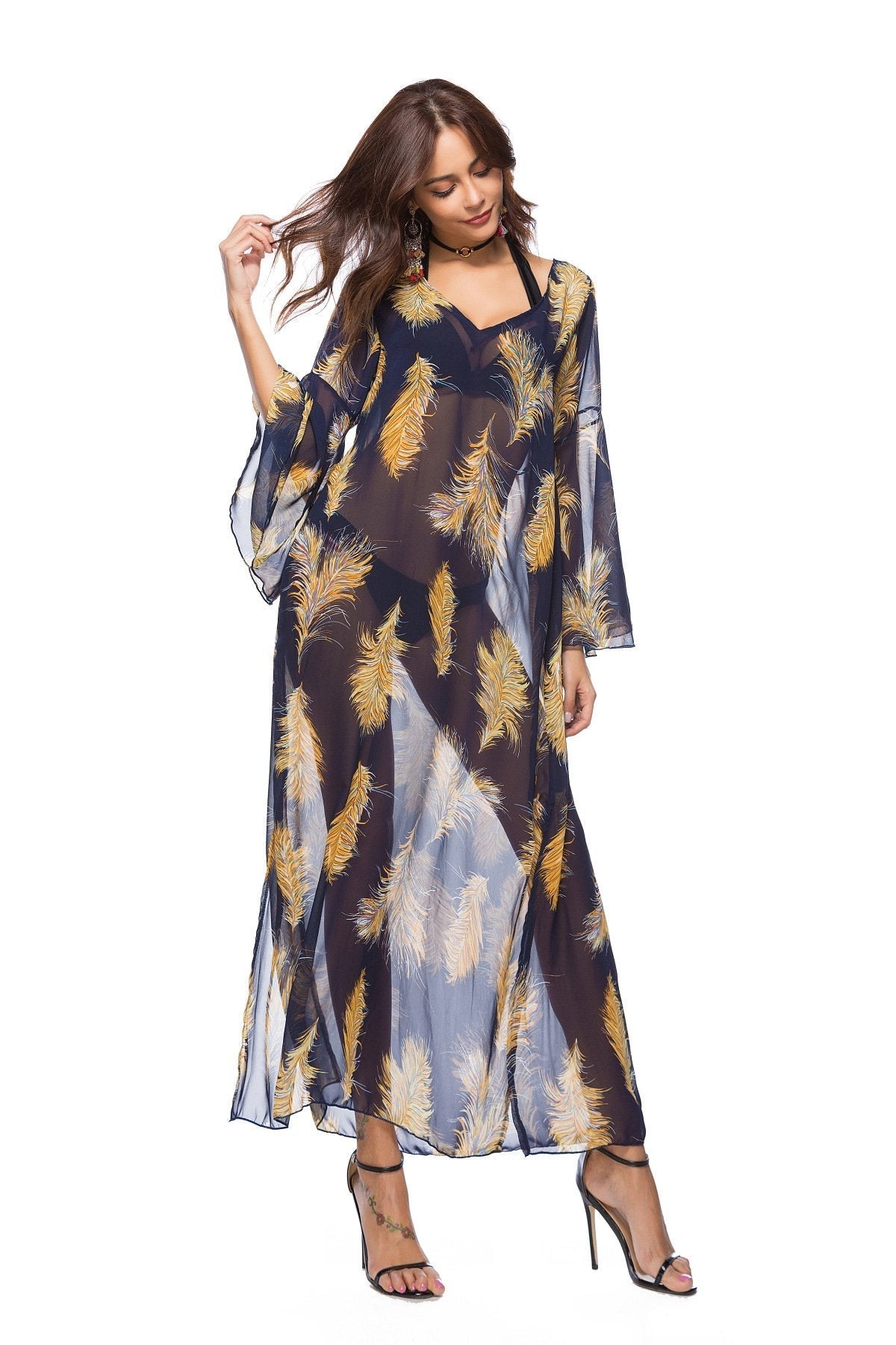 2018 new arrival Loose printed dress speaker sleeve large size women s clothing