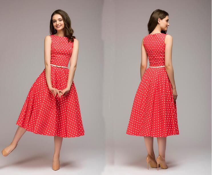 Polka Dot Sleeveless Summer Casual Midi Dress