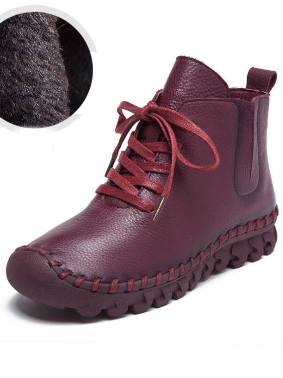 Winter Solid Color Genuine leather Booties