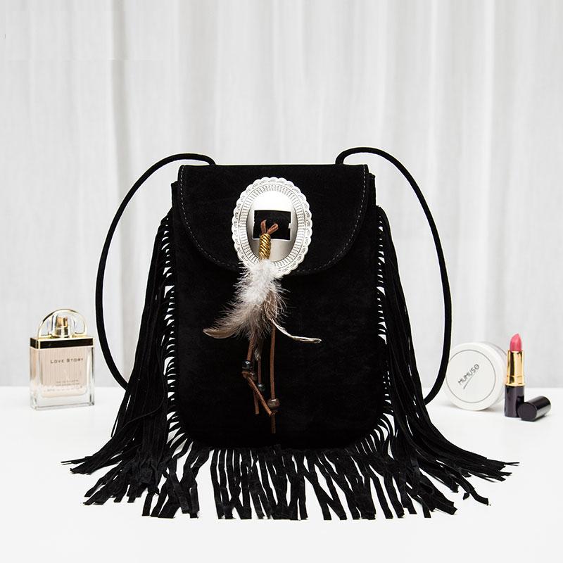 Vintage Bohemian Fringe Tassel Hippie Gypsy Crossbody Bag