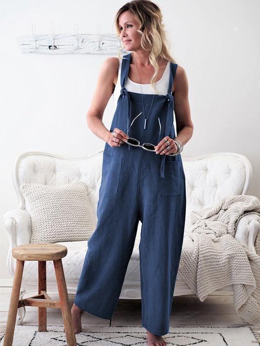 High-Waist Loose Suspender Trousers